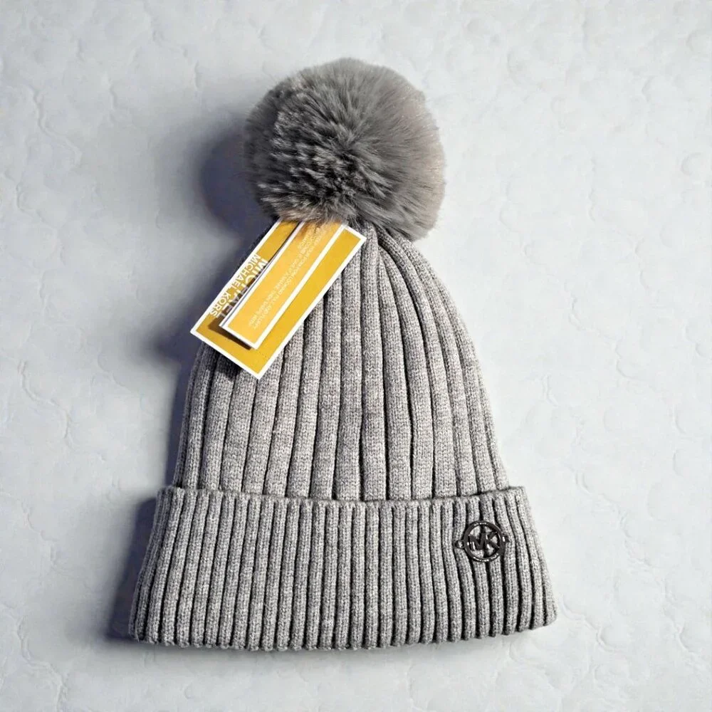 Micheal Kors Grey Faux Fur Beanie NWT